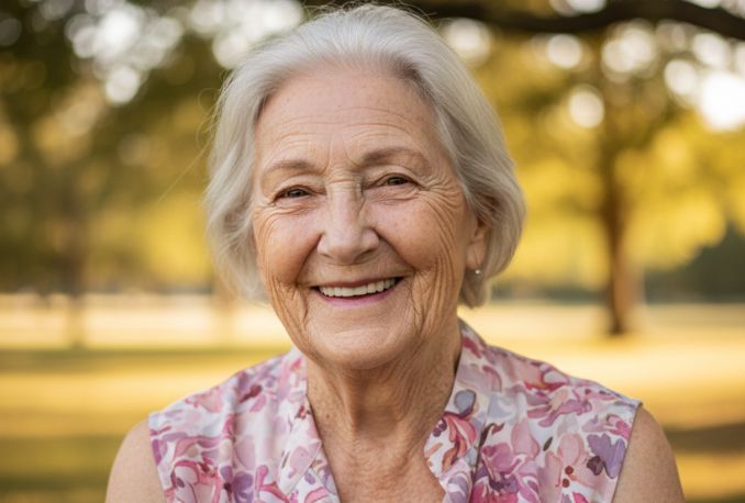 Cuidadora feliz tirando uma foto